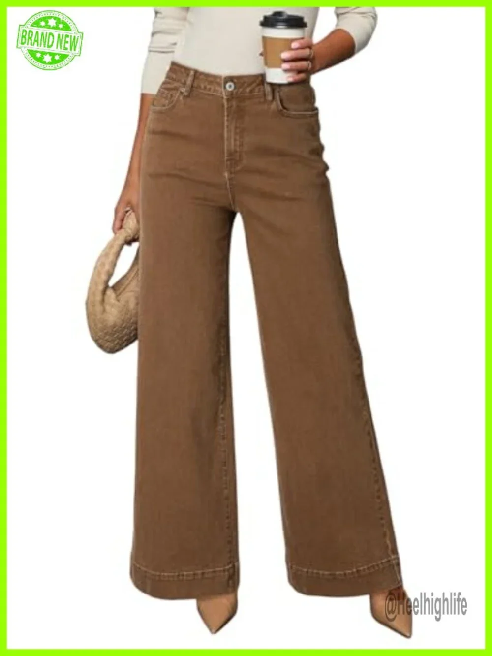 High Waisted Flare Wide Leg Stretchy Denim Jeans Casual Loose Fit